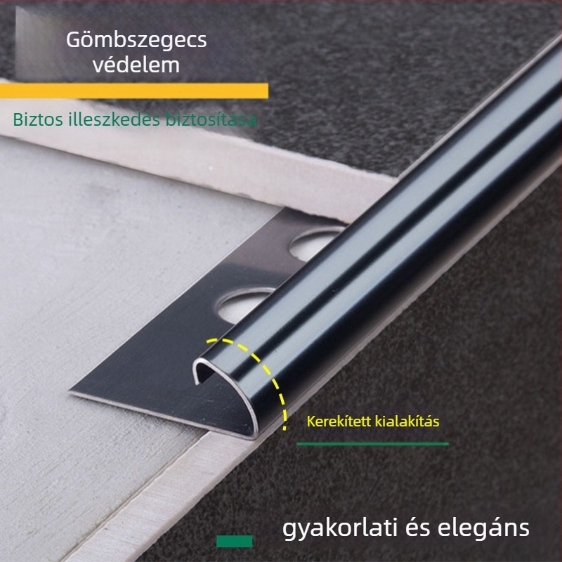 304 rozsdamentes acélból készült sarokvédő csempéhez, ESR-100, ívelt él, beépített élzáró, modern minimalist stílus
