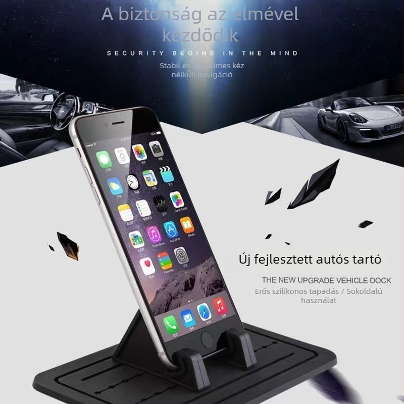 Autótelefon-tartó, szilikonból, csúszásmentes, logó nyomtatás elérhető, műszerfalra rögzíthető vákuumos tartó, univerzális illeszkedés