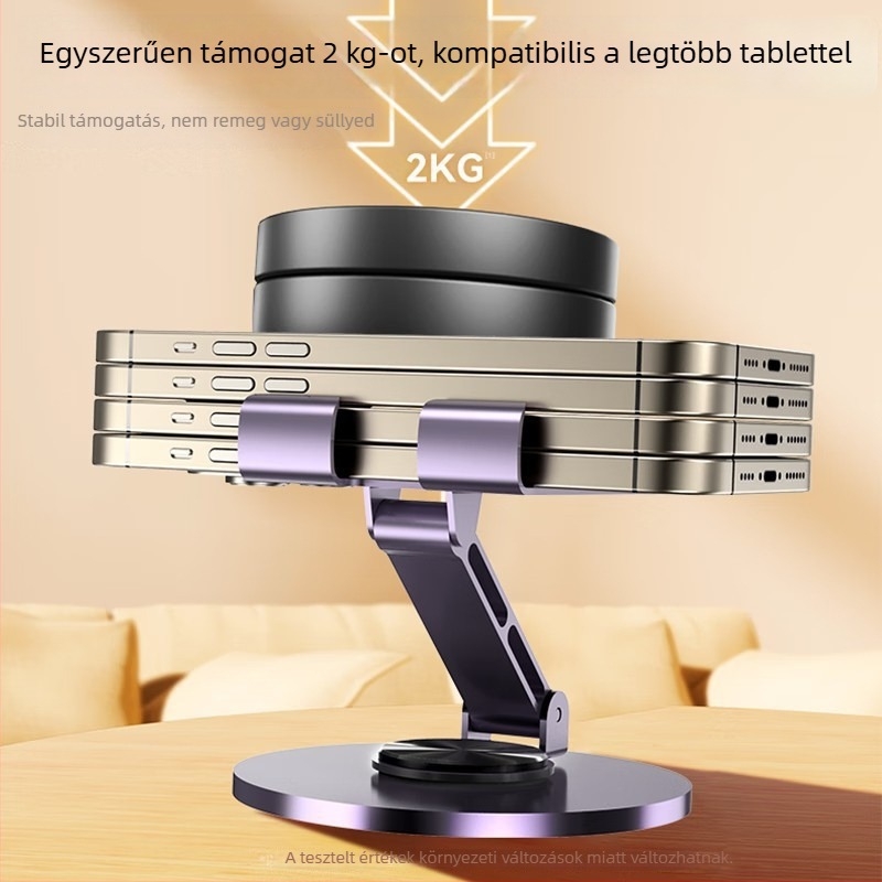 Asztali állvány telefonokhoz és tabletekhez, univerzális, szénacélból, 360°-os forgatás, összecsukható