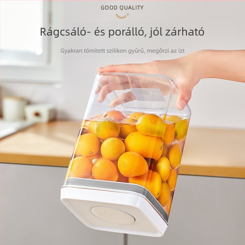 Műanyag négyszögletes tárolóüveg nyomással záródó fedővel, élelmiszer-minőségű, 1–2 literes kapacitás