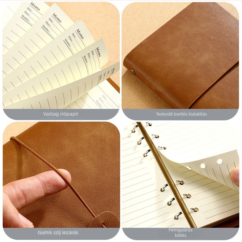 Oldható lapokkal ellátott notesz műbőr borítóval, Dowling papírral, 80 oldal, 100 gsm, üzleti iroda stílus