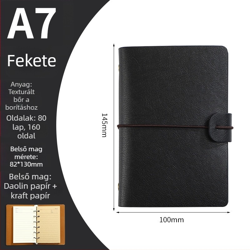 Oldható lapokkal ellátott notesz műbőr borítóval, Dowling papírral, 80 oldal, 100 gsm, üzleti iroda stílus