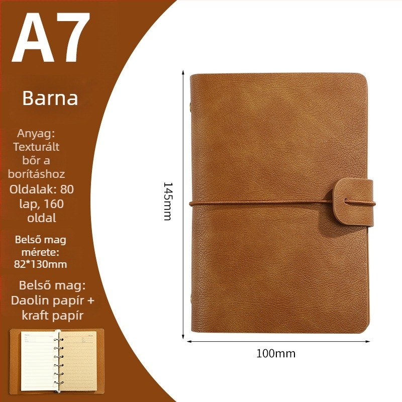 Oldható lapokkal ellátott notesz műbőr borítóval, Dowling papírral, 80 oldal, 100 gsm, üzleti iroda stílus