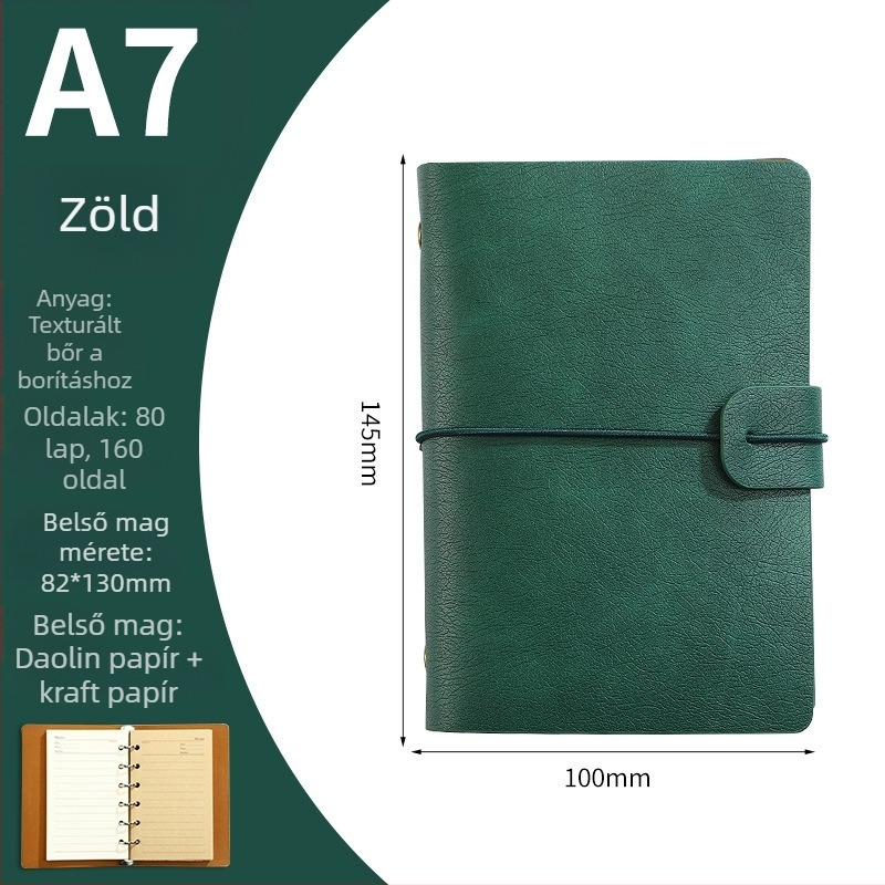 Oldható lapokkal ellátott notesz műbőr borítóval, Dowling papírral, 80 oldal, 100 gsm, üzleti iroda stílus