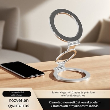 Mxihy/Mingxi asztali mágneses telefon-tartó, összecsukható, dupla mágneses gyűrűvel — fémből, univerzális