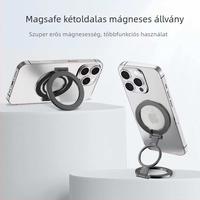 Mxihy/Mingxi asztali mágneses telefon-tartó, összecsukható, dupla mágneses gyűrűvel — fémből, univerzális