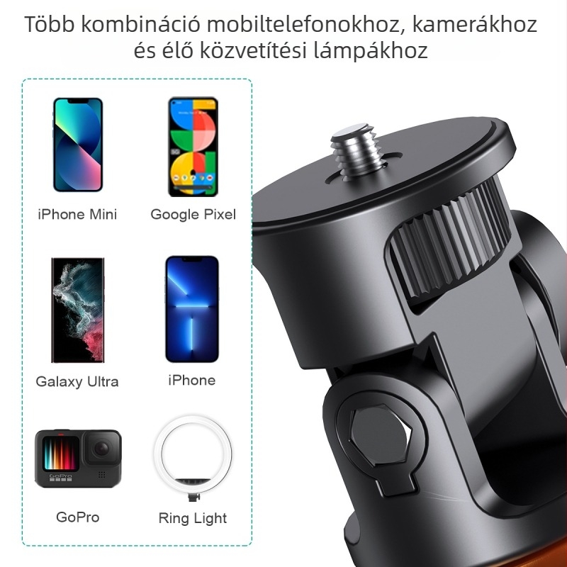 Alumínium 7 részes önarckép bot Bluetooth távirányítóval, telefon tartó, rezgéscsillapító stabilizáció, hordozható függőleges felvétel