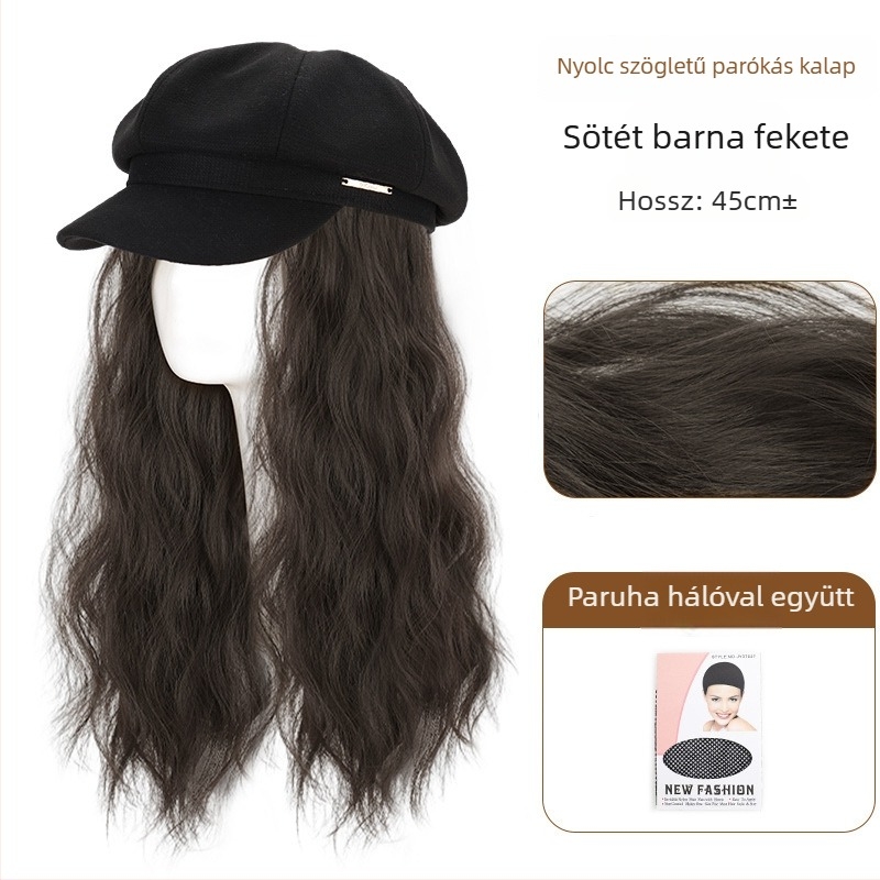 Női beret paróka: rövid, egyenes haj oldalsó frufruval, hőálló huzal, koreai stílus.