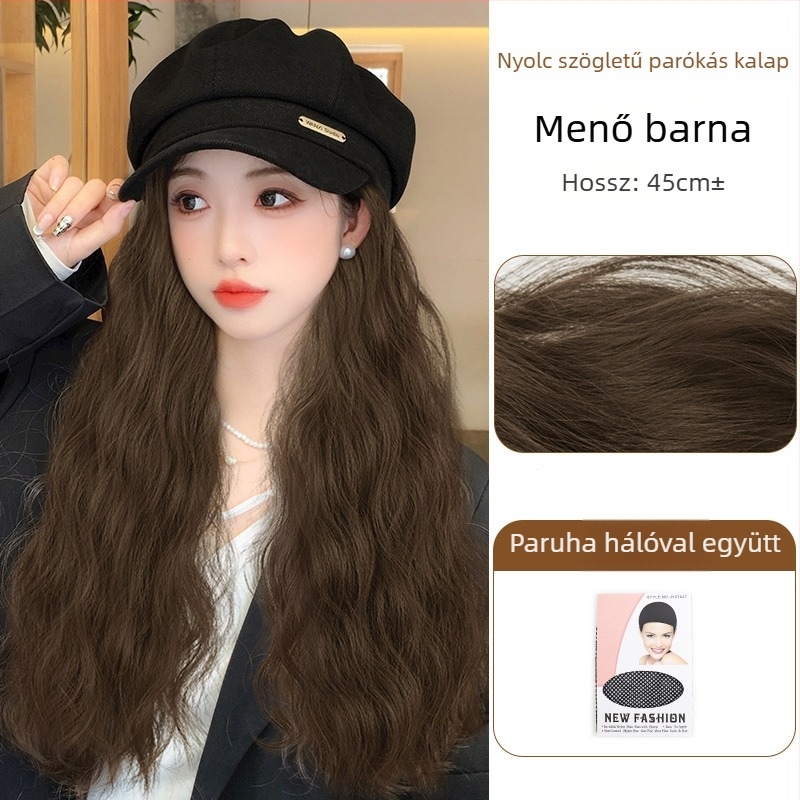 Női beret paróka: rövid, egyenes haj oldalsó frufruval, hőálló huzal, koreai stílus.