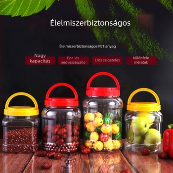 Négyzet alakú PET méz tároló tégely fogantyús fedővel, zárható vastabb műanyagból, általános csomagolás
