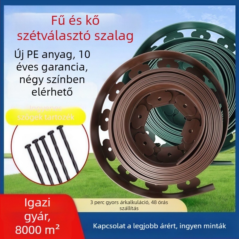 Fű- és kő izolációs szalag kertépítéshez, PE anyag, kertek elválasztása
