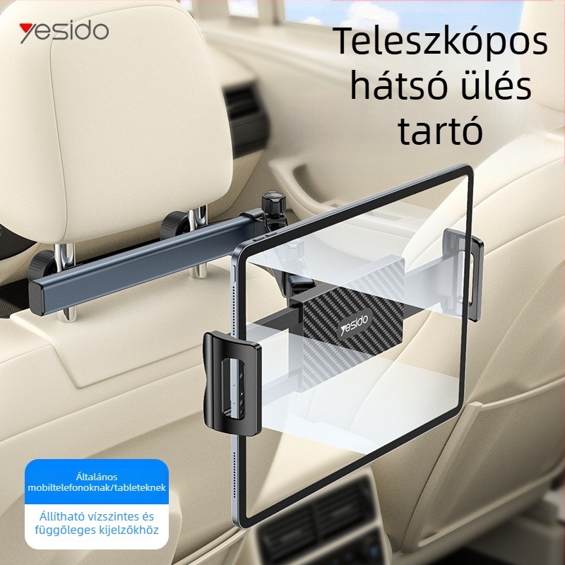 yesido Hátsó ülésre szerelhető telefon-tartó alumíniumötvözetből, teleszkópos kar – univerzális rögzítés tabletákhoz és okostelefonokhoz