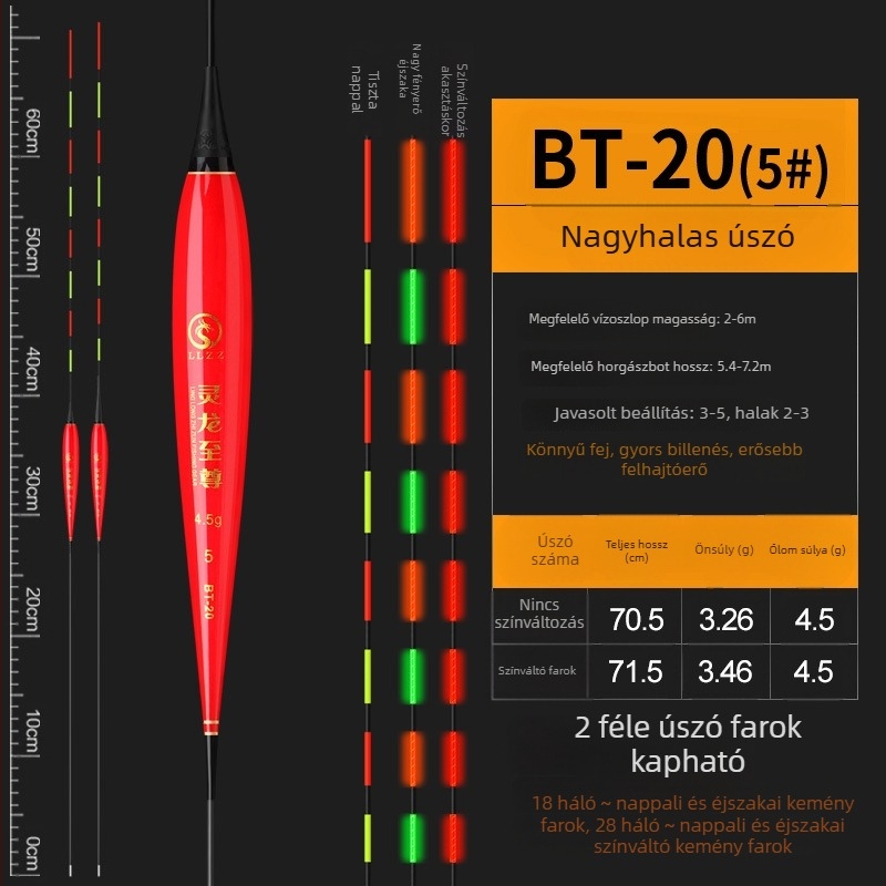 70 cm fénylő elektronikus úszó kemény farokkal nagy halakhoz — magas érzékenység, nappali és éjszakai használat