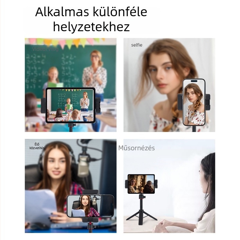 Élő közvetítéshez tervezett állvány integrált klippel, univerzális asztali klipek, ABS anyag, E-alakú és gyémánt alakú klipek, testreszabás támogatott, magánmárkák engedélyezettek