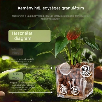 Expandált agyag alapú tápanyagban gazdag talaj szukkulensek számára; alkalmas cserepekhez, növényültetéshez, akváriumokhoz és hidropóniához; vulkáni kövek a lélegző drénhez