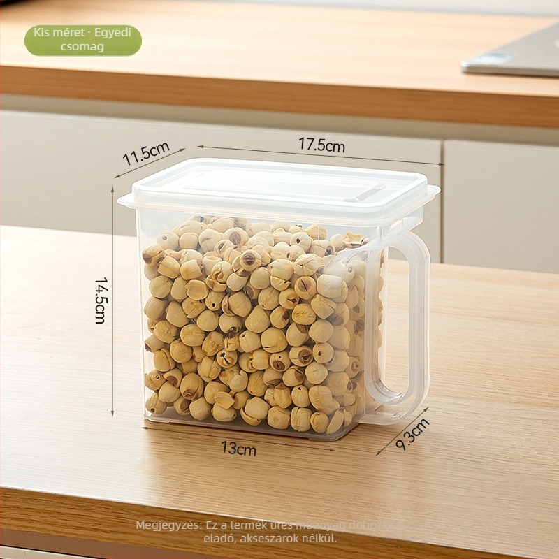Műanyag téglalap alakú cukortároló edény, lezárható és nedvességálló, mikrohullámú sütőben használható.