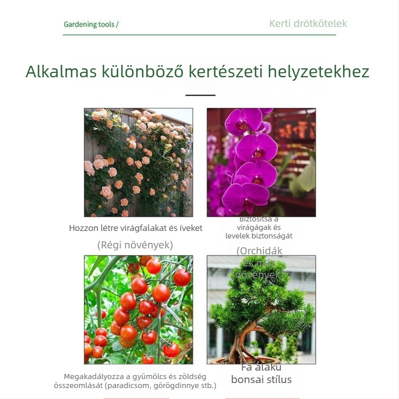 Kertészeti kötöződrót és kötél a növények támogatására, fixátor kapaszkodó rózsákhoz, klipszes tartó