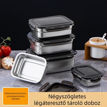 Rozsdamentes acél ebédes doboz, szigetelt, téglalap alakú, lezárható fedéllel, élelmiszer-minőségű