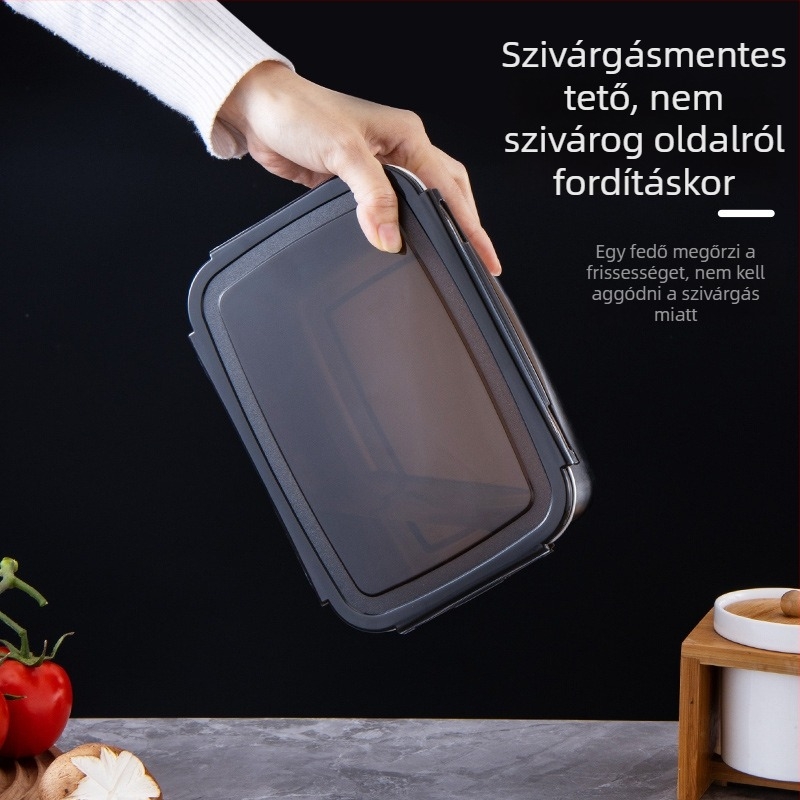 Rozsdamentes acél ebédes doboz, szigetelt, téglalap alakú, lezárható fedéllel, élelmiszer-minőségű