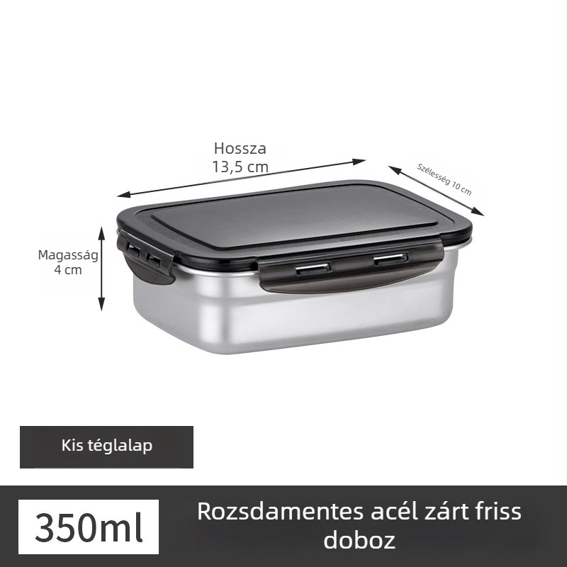 Rozsdamentes acél ebédes doboz, szigetelt, téglalap alakú, lezárható fedéllel, élelmiszer-minőségű