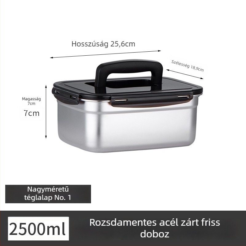 Rozsdamentes acél ebédes doboz, szigetelt, téglalap alakú, lezárható fedéllel, élelmiszer-minőségű