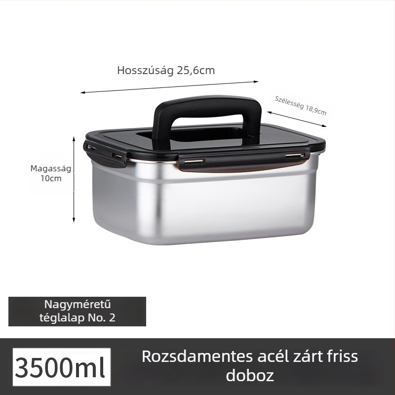 Rozsdamentes acél ebédes doboz, szigetelt, téglalap alakú, lezárható fedéllel, élelmiszer-minőségű