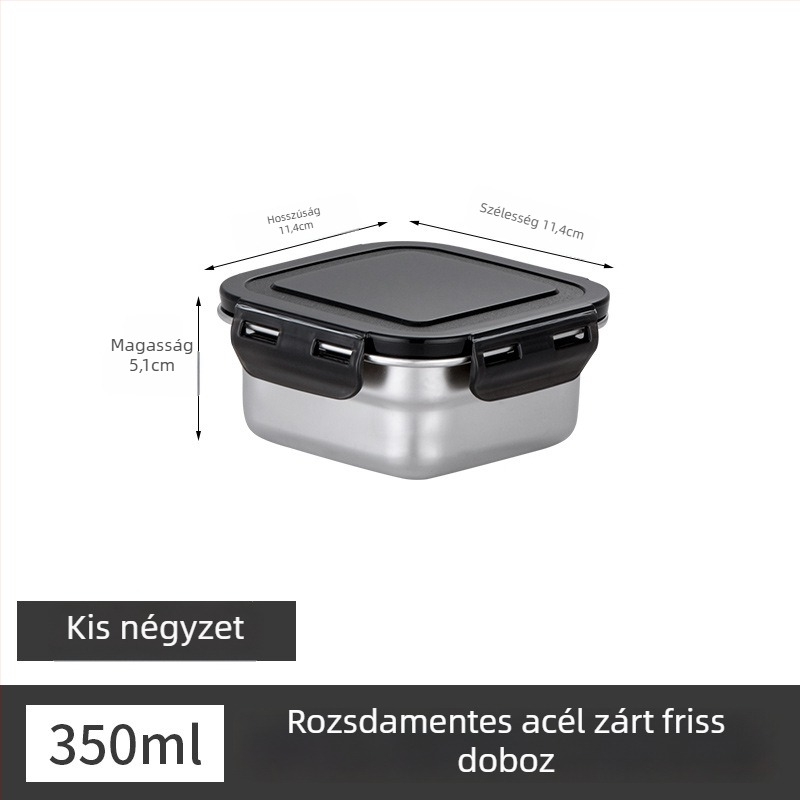 Rozsdamentes acél ebédes doboz, szigetelt, téglalap alakú, lezárható fedéllel, élelmiszer-minőségű