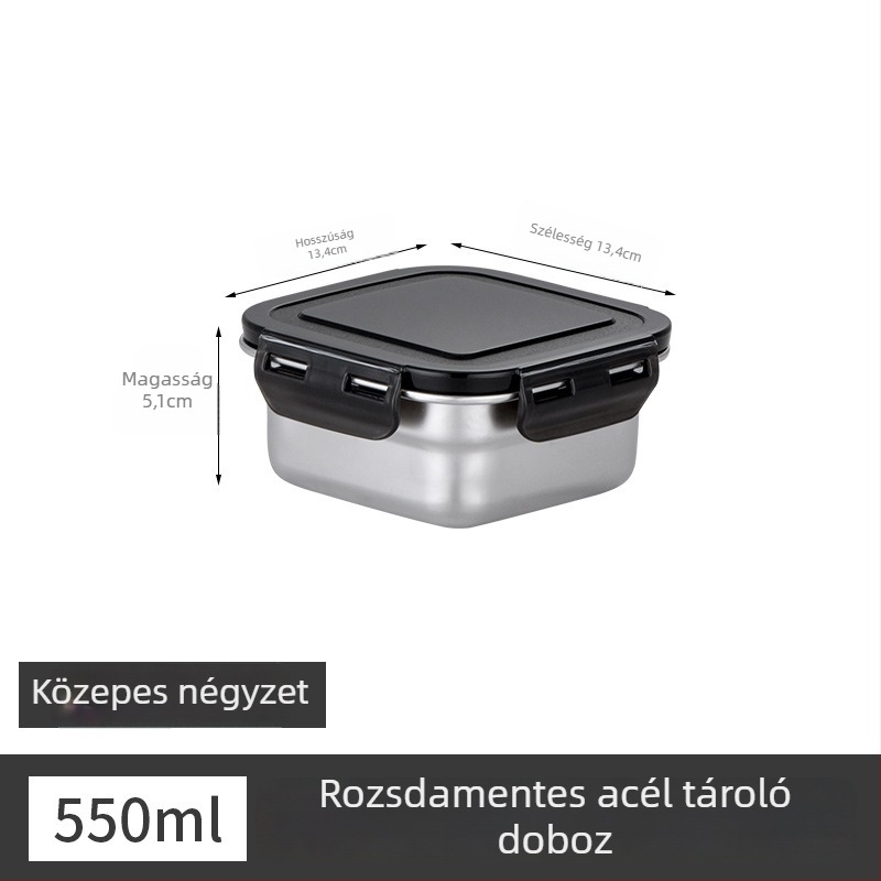 Rozsdamentes acél ebédes doboz, szigetelt, téglalap alakú, lezárható fedéllel, élelmiszer-minőségű