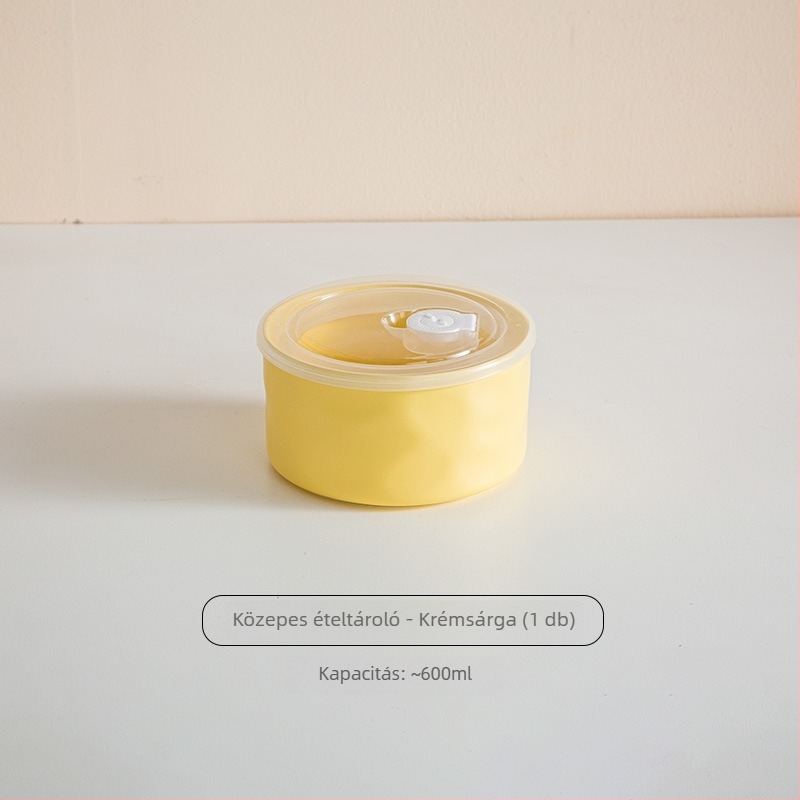 Kerámia frissességmegőrző tál tetővel, mikrohullámú sütőben használható, kör alakú, 301–500 ml, ebédes doboz
