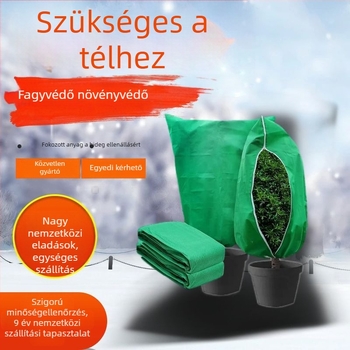 Téli fagykár elleni védelem növények számára, vastag nemszövött anyagból, húzózsinórral és cipzárral