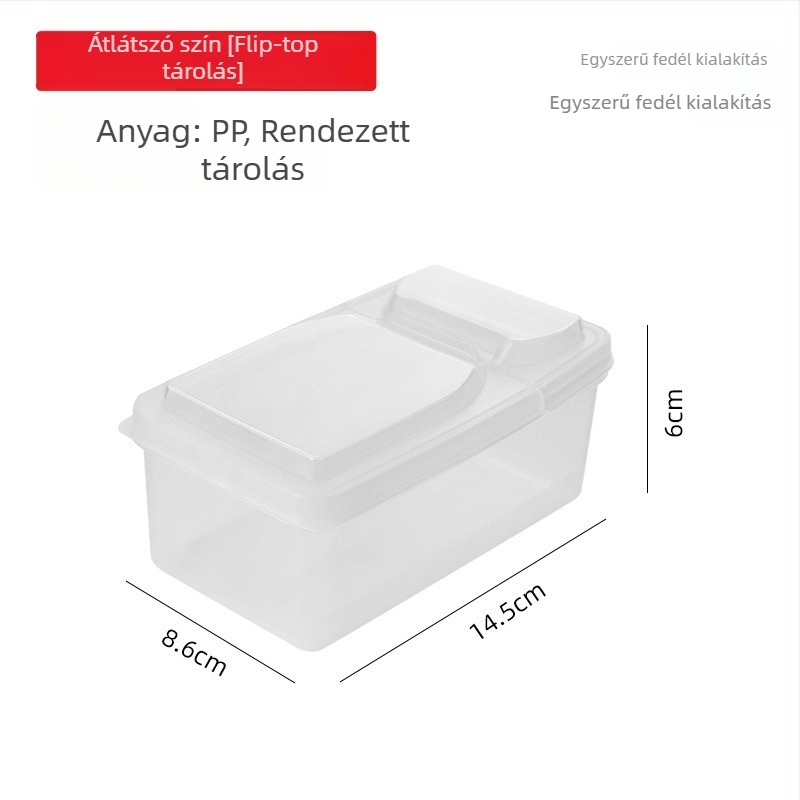 Fűszertároló doboz dupla fedéllel, négyszögletes műanyag konyhai tároló, kapacitás 501–800 ml