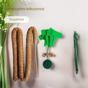 Növény-támasz oszlop kúszónövényekhez, anyaga kókuszpálma selyem, alumínium csík és kender kötél