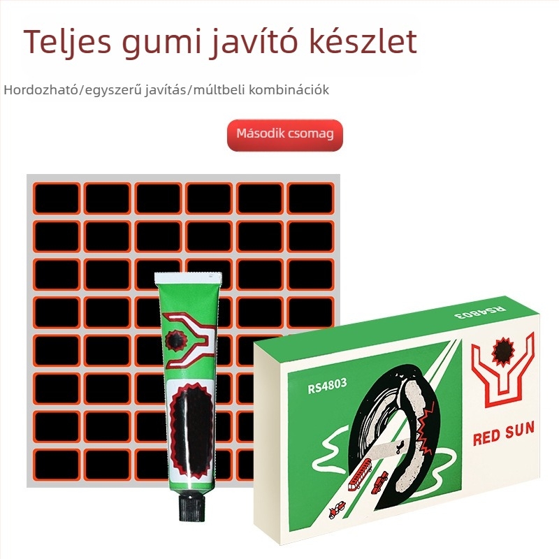 Kerékpár gumi javító készlet belső tömlő javítófoltokkal és hideg ragasztóval – kombinált csomag, gumi javító anyag, import nélkül, márka: más