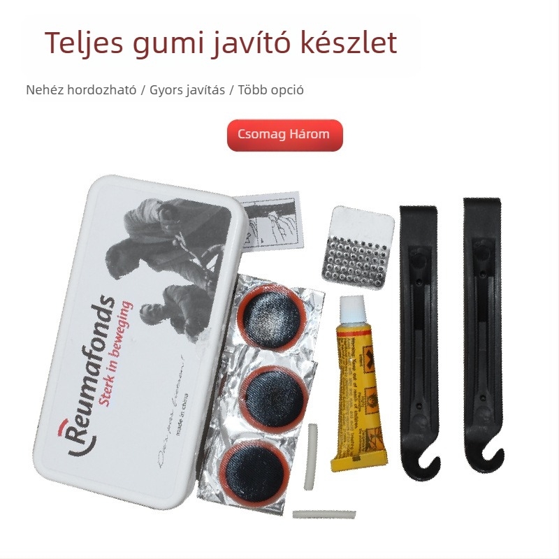 Kerékpár gumi javító készlet belső tömlő javítófoltokkal és hideg ragasztóval – kombinált csomag, gumi javító anyag, import nélkül, márka: más