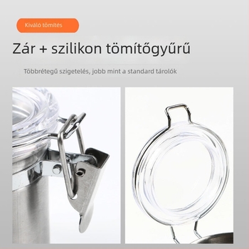 Rozsdamentes acélból készült mini zárható üveg, kör alakú formájú, kapacitás 300 ml alatt, modern minimalist dizájn.