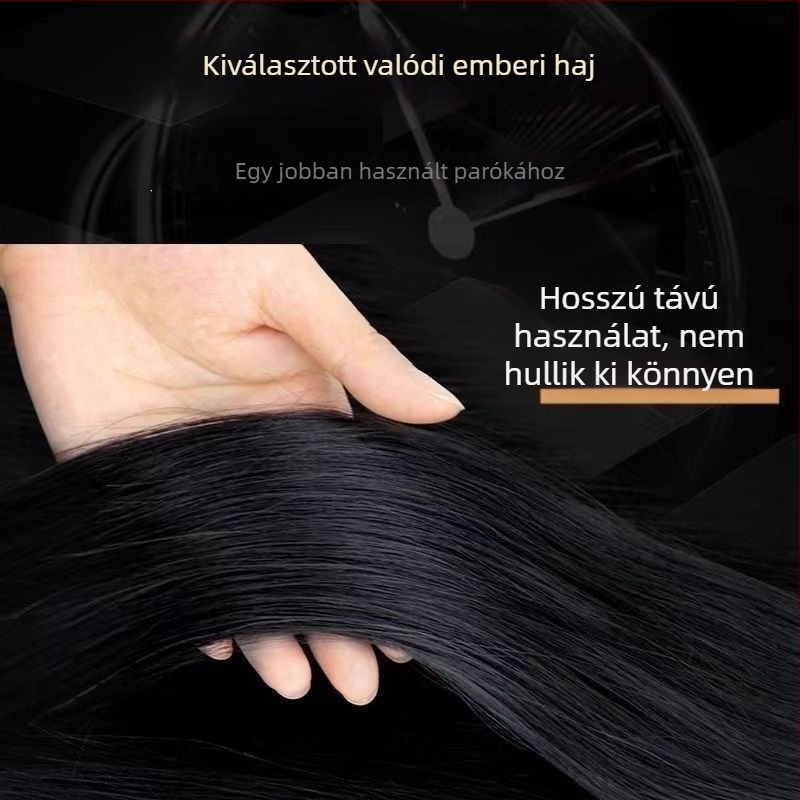 Valódi hajból készült teljes fejparóka, bob fazon, egyenes haj, frufru, nőknek