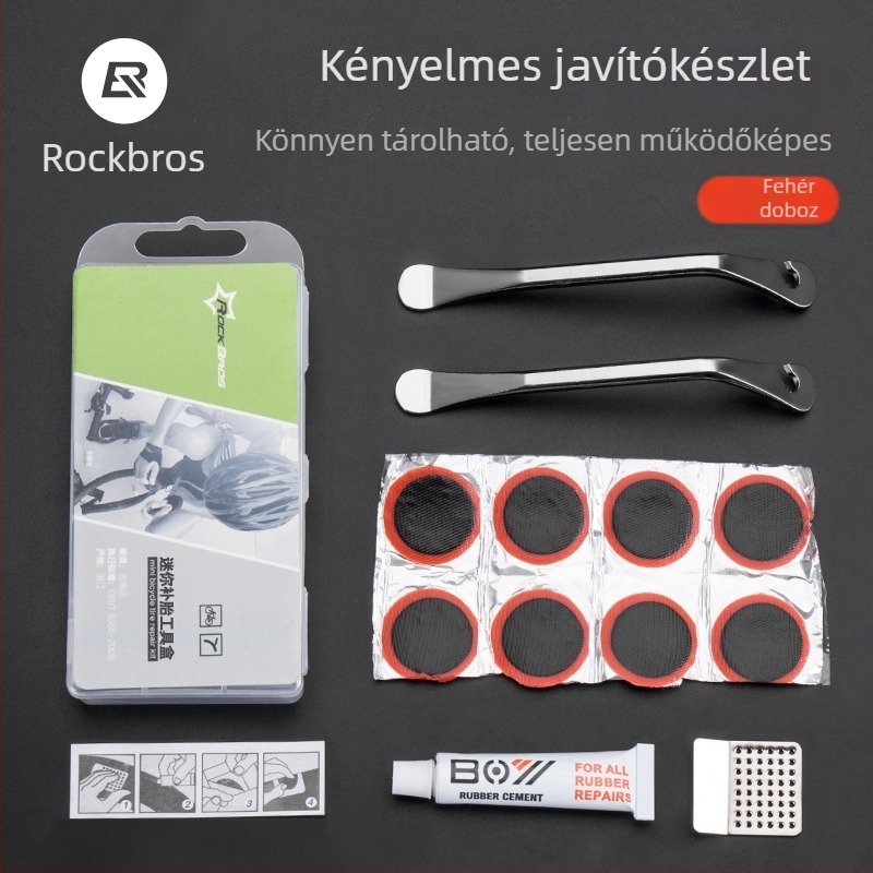 Kerékpárjavító eszközkészlet MTB-hez, pumpával és kulcskészlettel, tartalmaz küllőfeszítő mérőt