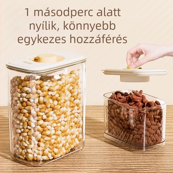 Élelmiszer-minőségű műanyag tárolóedény vákuumzárással, gabonafélékhez, szárított mandarinhéjhoz, fűszerekhez, tésztákhoz és nassolnivalókhoz — négyszögletes, 2.1–3 L