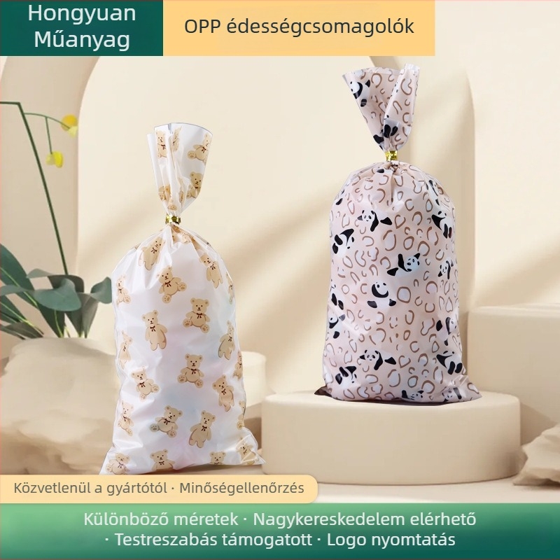 OPP cukorka zacskó aranyos medve designnal, nyomtatott logó, műanyag élelmiszer csomagoló zacskó, forró vágás