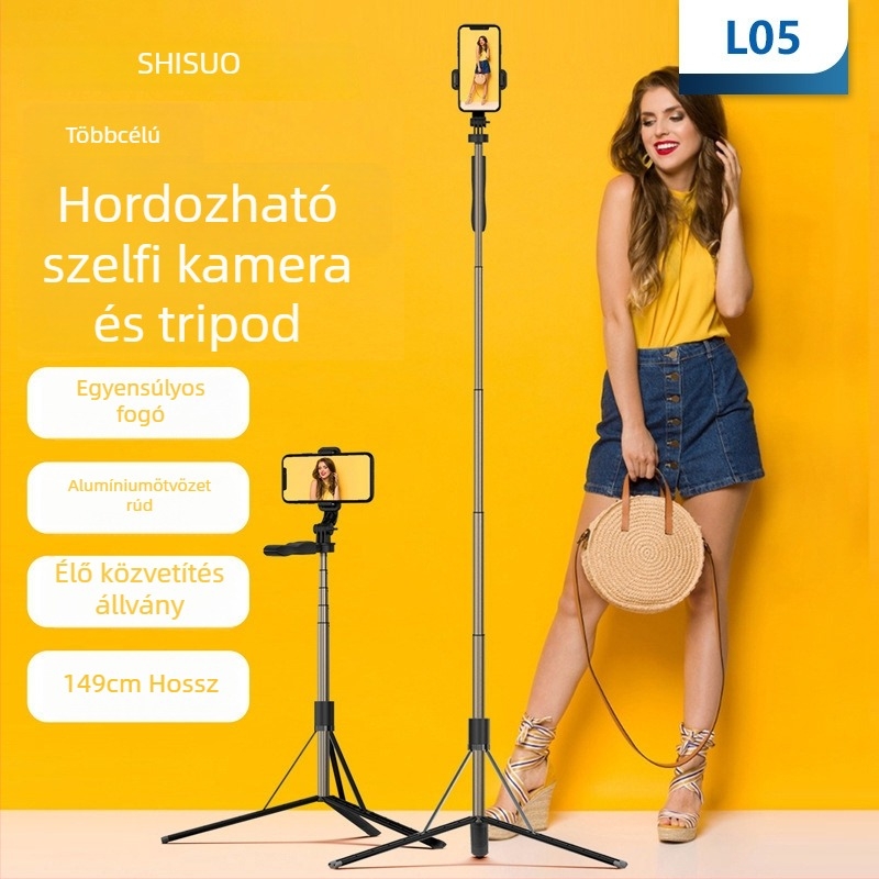 L05 Bluetooth Selfie Bot Tripod Stabilizációval, Bluetooth Távirányítóval, ABS+Alumíniumötvözet