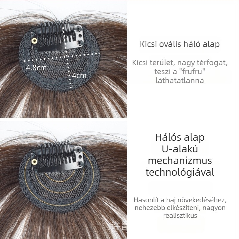 Női paróka frufruval, valódi emberi hajból, kis frufru, kézzel szőtt, francia stílus, könnyed természetes hatás, festhető