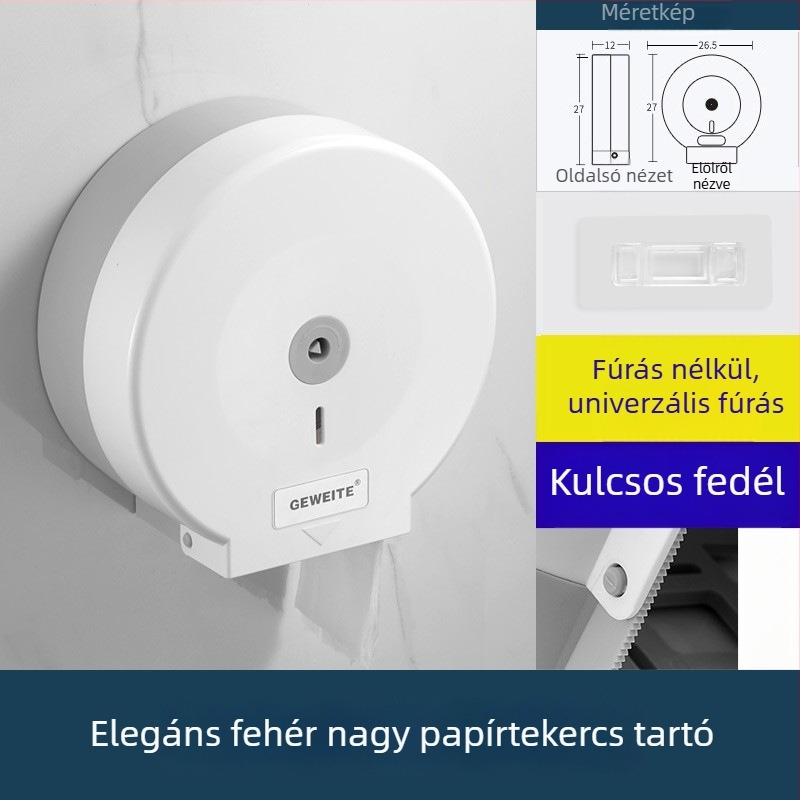 Falihoz szerelt nagy tekercses toalettpapírtartó forgó záras, műanyagból, vízálló