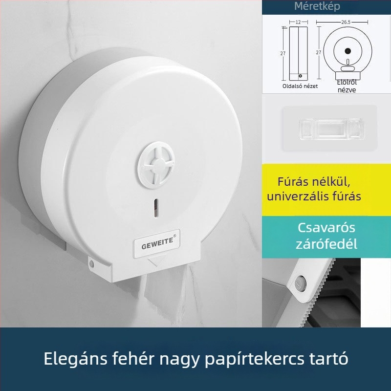 Falihoz szerelt nagy tekercses toalettpapírtartó forgó záras, műanyagból, vízálló