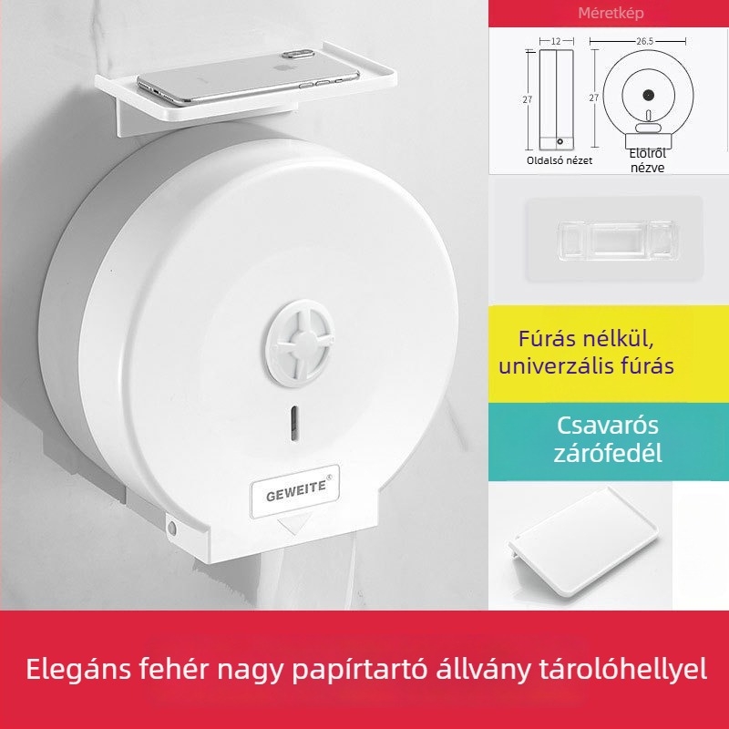 Falihoz szerelt nagy tekercses toalettpapírtartó forgó záras, műanyagból, vízálló