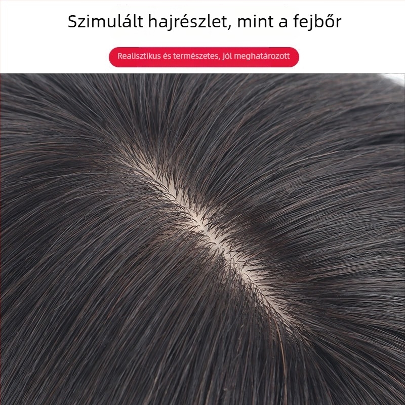 Női paróka rész – természetes haj, egyenes, csere rész piros hálós varrással, lélegző, festés vagy vasalás megengedett