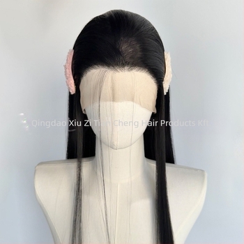 Lace-front paróka, hosszú egyenes haj, hőálló szintetikus rostból, félig kézi horgolással készült, festhető és dauerolható.