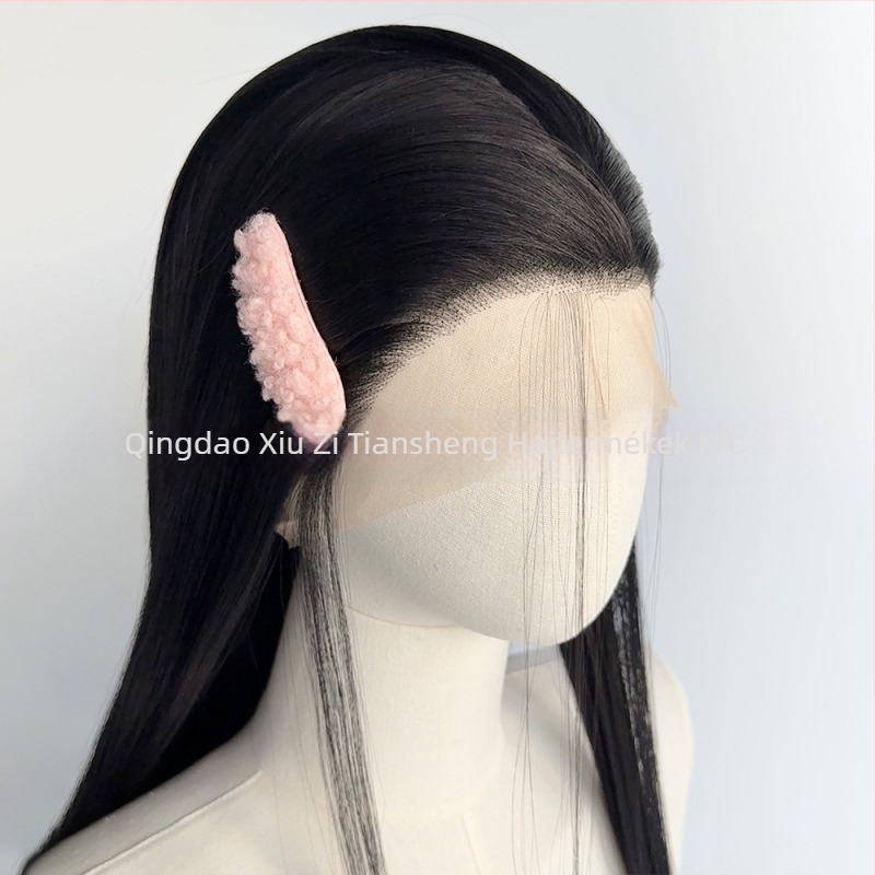 Lace-front paróka, hosszú egyenes haj, hőálló szintetikus rostból, félig kézi horgolással készült, festhető és dauerolható.