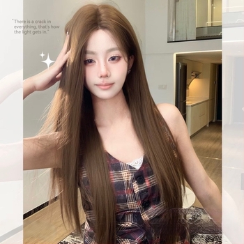 Női paróka koreai stílusban, hosszú, egyenes barna haj, lace front, teljes paróka