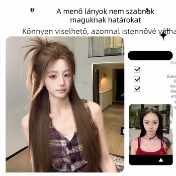 Női paróka koreai stílusban, hosszú, egyenes barna haj, lace front, teljes paróka