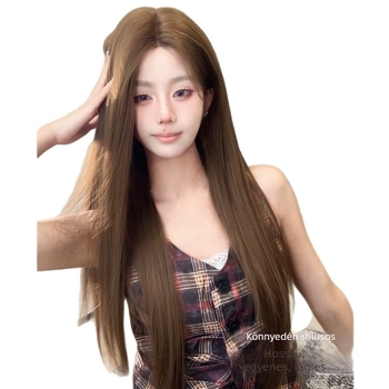 Női paróka koreai stílusban, hosszú, egyenes barna haj, lace front, teljes paróka